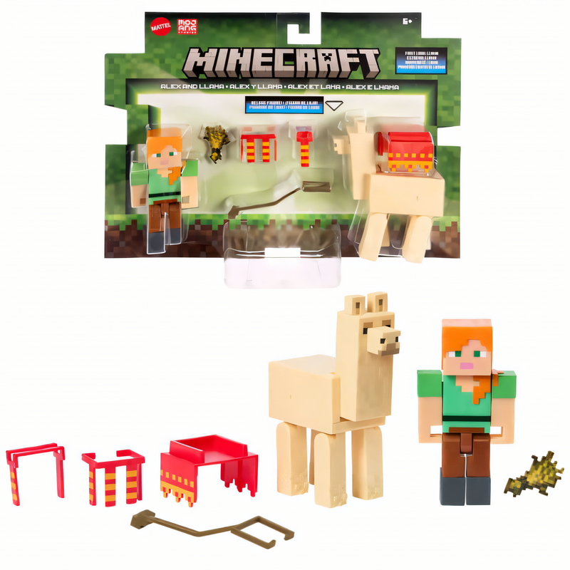 Figura de Ação Minecraft Vanilla - Alex com Lhama Brinquedo de Coleção