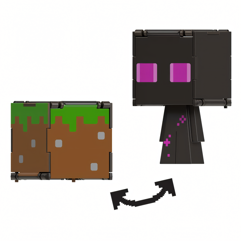 Boneco Enderman Minecraft Vanilla - Figura de Brinquedo Flippin' 3,75 Polegadas + Bloco de Grama
