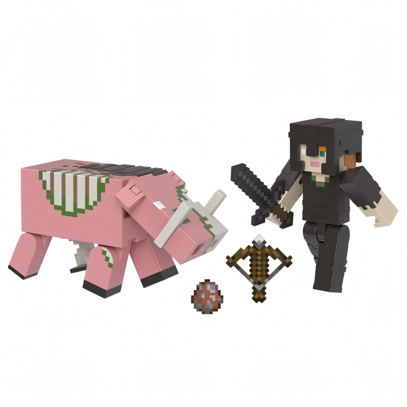 Minecraft Vanilla - Boneco Alex com Armadura de Netherita e Zoglin 3.25" Colecionáveis