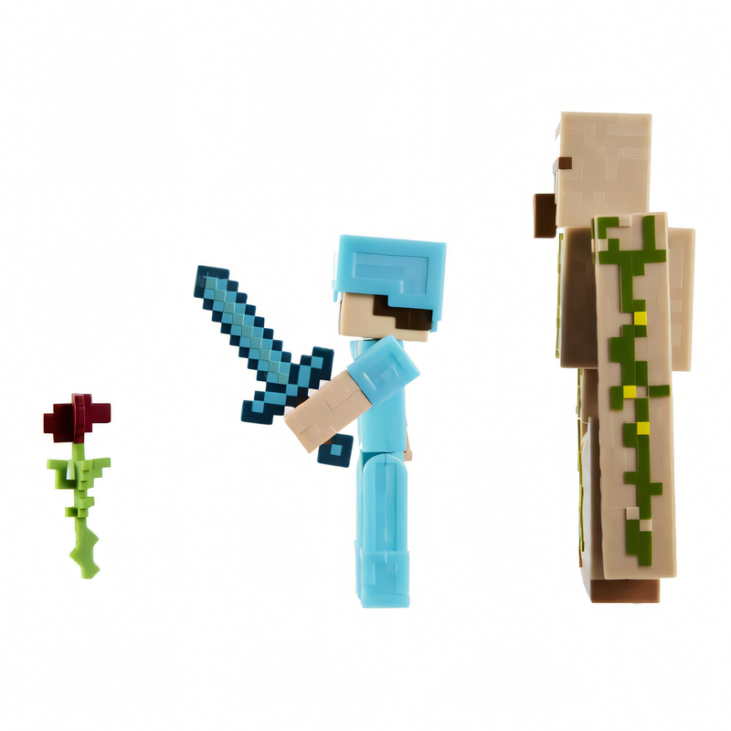 Minecraft Vanilla Figura de Brinquedo Pacote Steve e Golem de Ferro 3.25"
