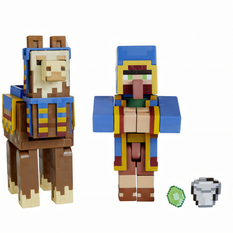 Figura de Brinquedo Minecraft Vanilla - Pacote Vendedor Ambulante e Lhama 3,25” Brinquedo Colecionável