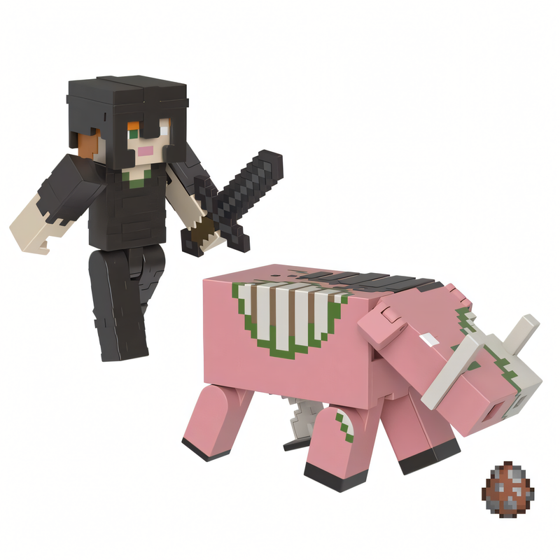 Minecraft Vanilla - Boneco Alex com Armadura de Netherita e Zoglin 3.25" Colecionáveis
