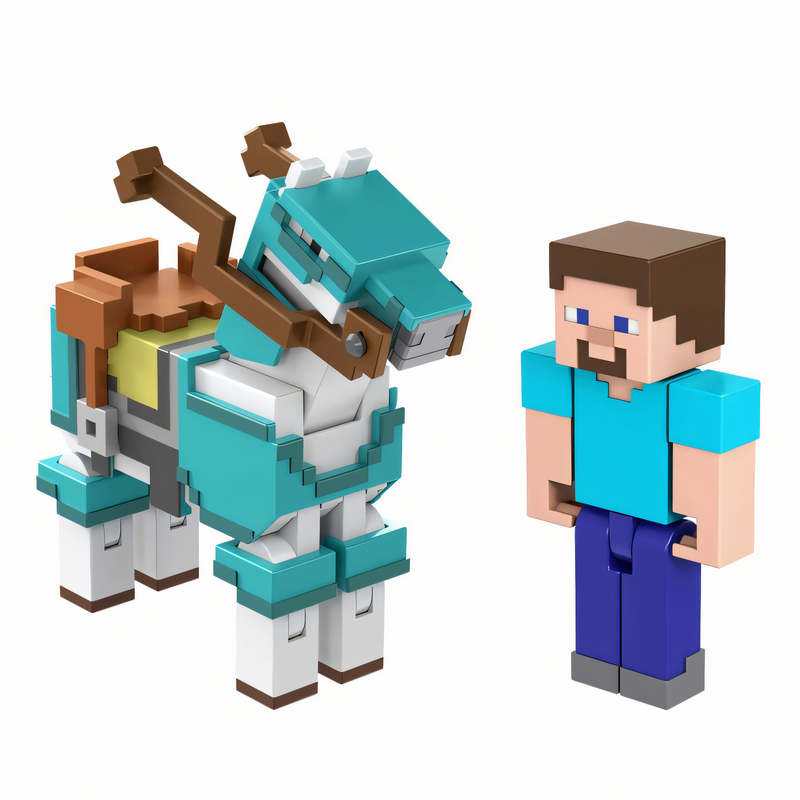 Figura de Brinquedo Minecraft Vanilla - Pacote Steve e Cavalo com Armadura 3,25” Brinquedo Colecionável