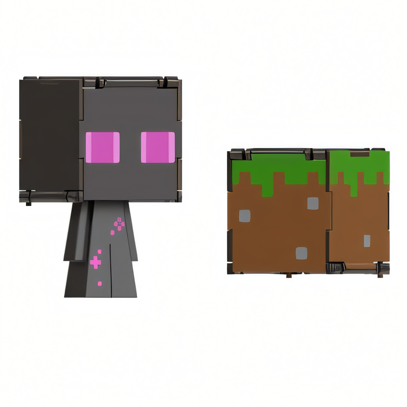 Boneco Enderman Minecraft Vanilla - Figura de Brinquedo Flippin' 3,75 Polegadas + Bloco de Grama