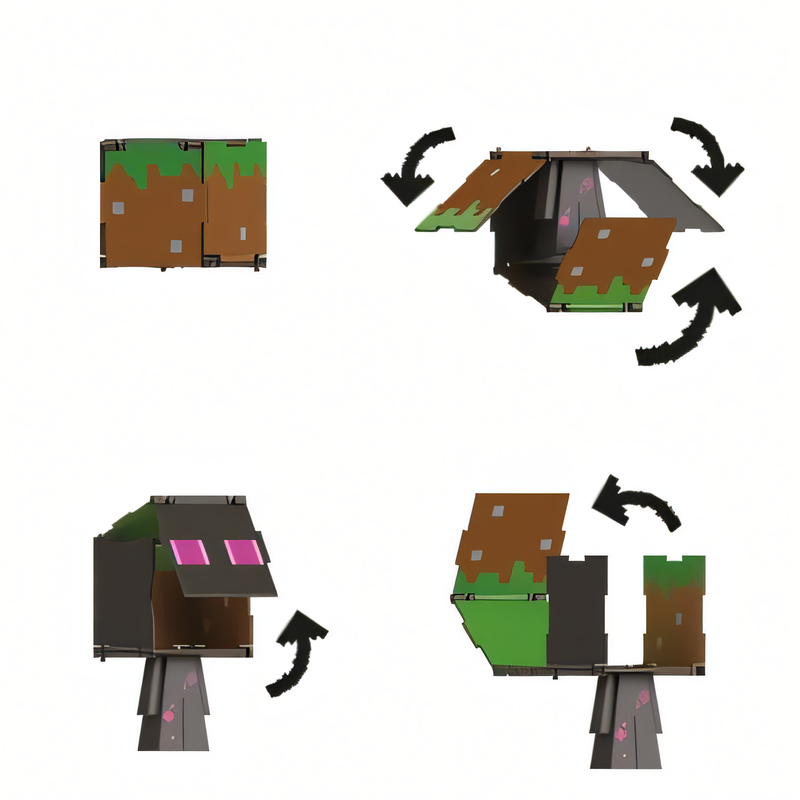 Boneco Enderman Minecraft Vanilla - Figura de Brinquedo Flippin' 3,75 Polegadas + Bloco de Grama