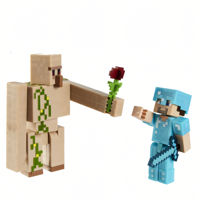 Minecraft Vanilla Figura de Brinquedo Pacote Steve e Golem de Ferro 3.25"