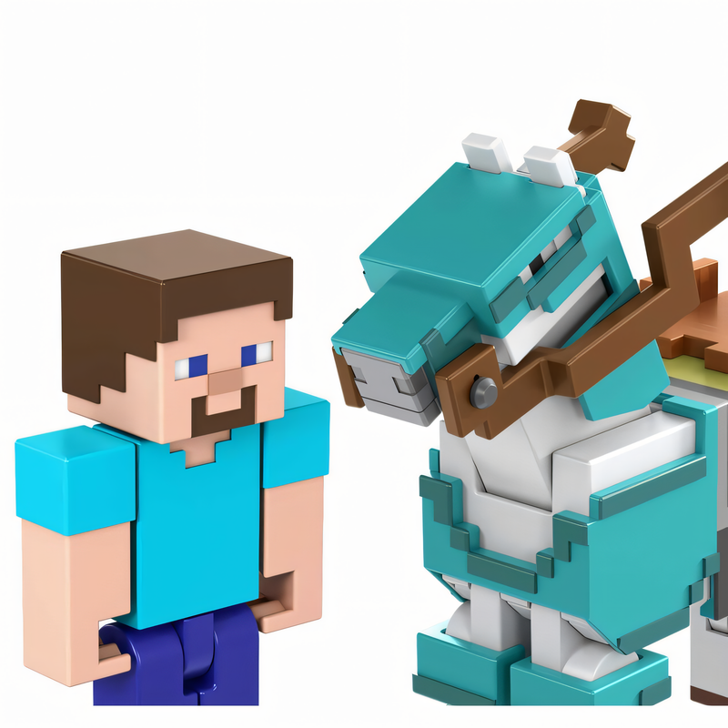 Figura de Brinquedo Minecraft Vanilla - Pacote Steve e Cavalo com Armadura 3,25” Brinquedo Colecionável