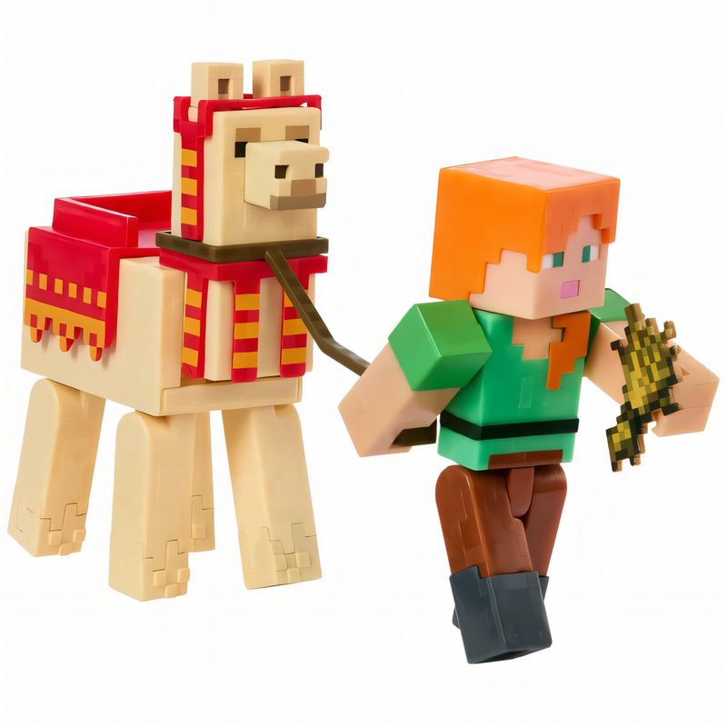 Figura de Ação Minecraft Vanilla - Alex com Lhama Brinquedo de Coleção