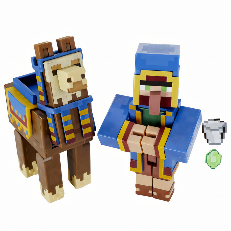 Figura de Brinquedo Minecraft Vanilla - Pacote Vendedor Ambulante e Lhama 3,25” Brinquedo Colecionável