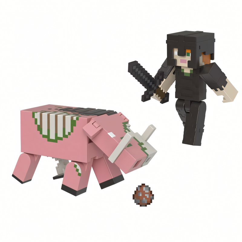 Minecraft Vanilla - Boneco Alex com Armadura de Netherita e Zoglin 3.25" Colecionáveis