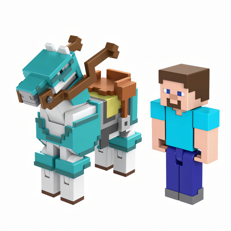 Figura de Brinquedo Minecraft Vanilla - Pacote Steve e Cavalo com Armadura 3,25” Brinquedo Colecionável