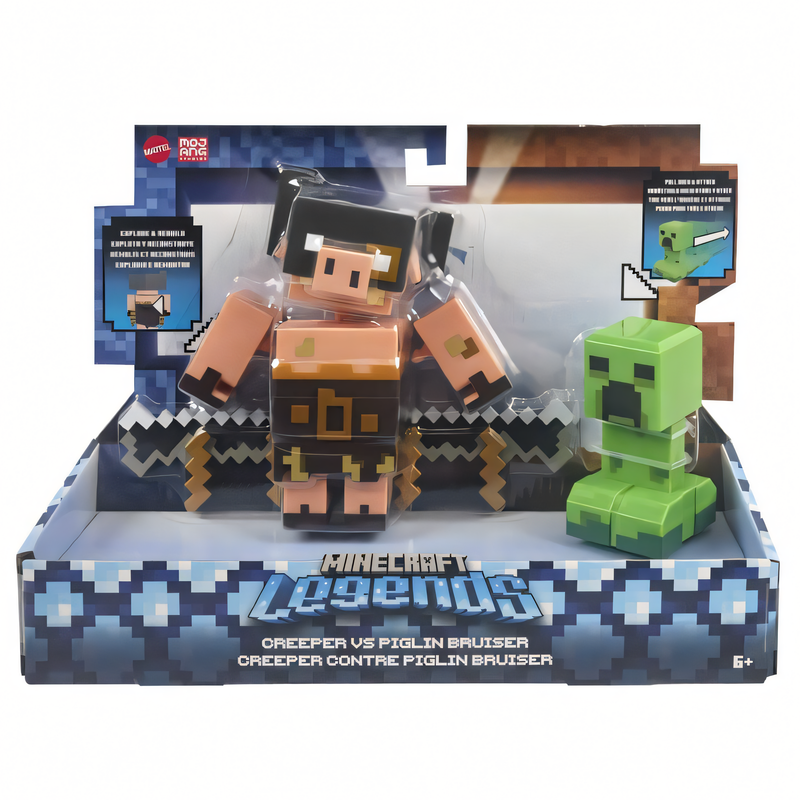 Minecraft Legends - Bonecos Fidget Creeper vs Piglin Bárbaro 3,25 Polegadas