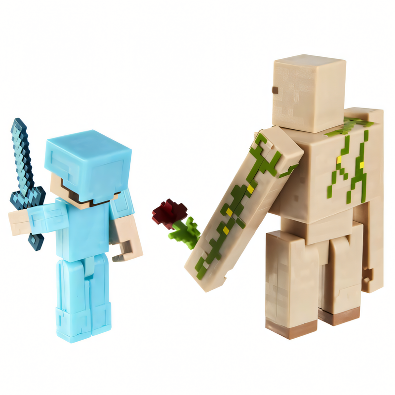 Minecraft Vanilla Figura de Brinquedo Pacote Steve e Golem de Ferro 3.25"