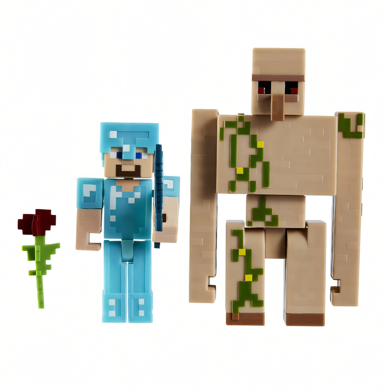 Minecraft Vanilla Figura de Brinquedo Pacote Steve e Golem de Ferro 3.25"