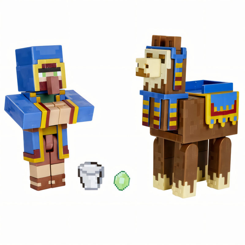 Figura de Brinquedo Minecraft Vanilla - Pacote Vendedor Ambulante e Lhama 3,25” Brinquedo Colecionável